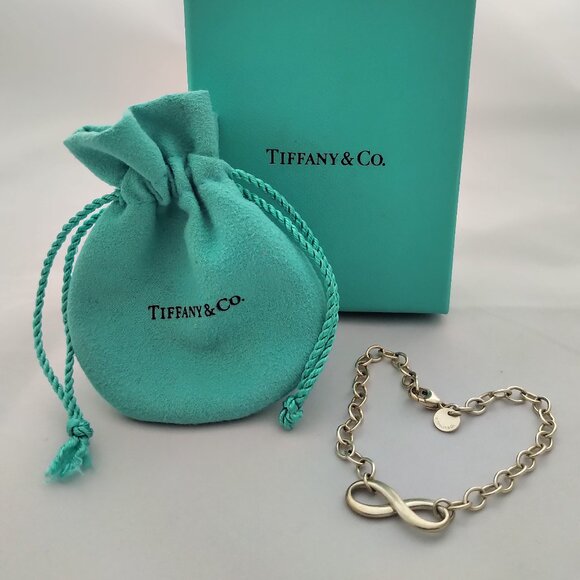 Authentic Tiffany 925 Sterling Silver Infinity Bracelet with Box and Pouch - Picture 1 of 5